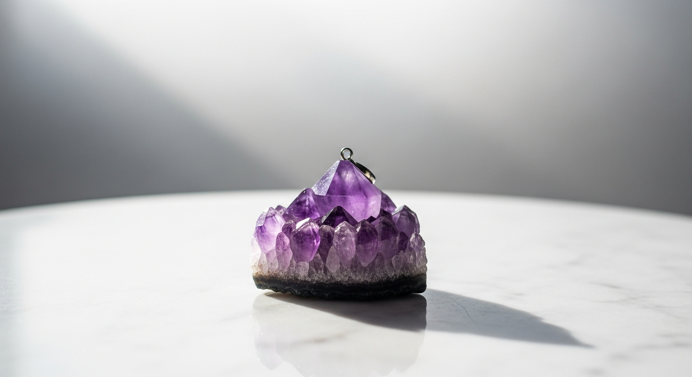 Femme élégante portant pendentif améthyste au quotidien